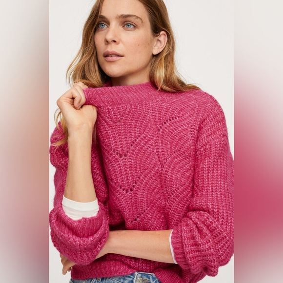 NWT Mango Contrasting‎ Knit Sweater Pink Large - Picture 4 of 14